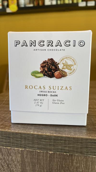 Pancracio Rocas Suizas Swiss Dark Chocolate | Køb hos Brunchi.shop Pancracio Rocas Suizas Swiss Mørk Chokolade — Håndlavet mørk chokolade schweiziske sten fra Pancracio med glutenfri formel — fås hos Brunchi.shop, Marina Rubicon, Playa Blanca
