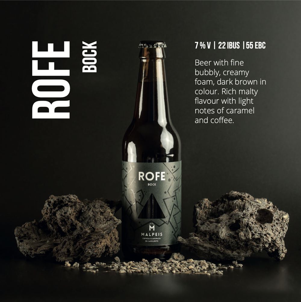 Malpeis Rofe Bock 7% bere artizanală închisă la culoare din Lanzarote la Brunchi.shop, Marina Rubicon